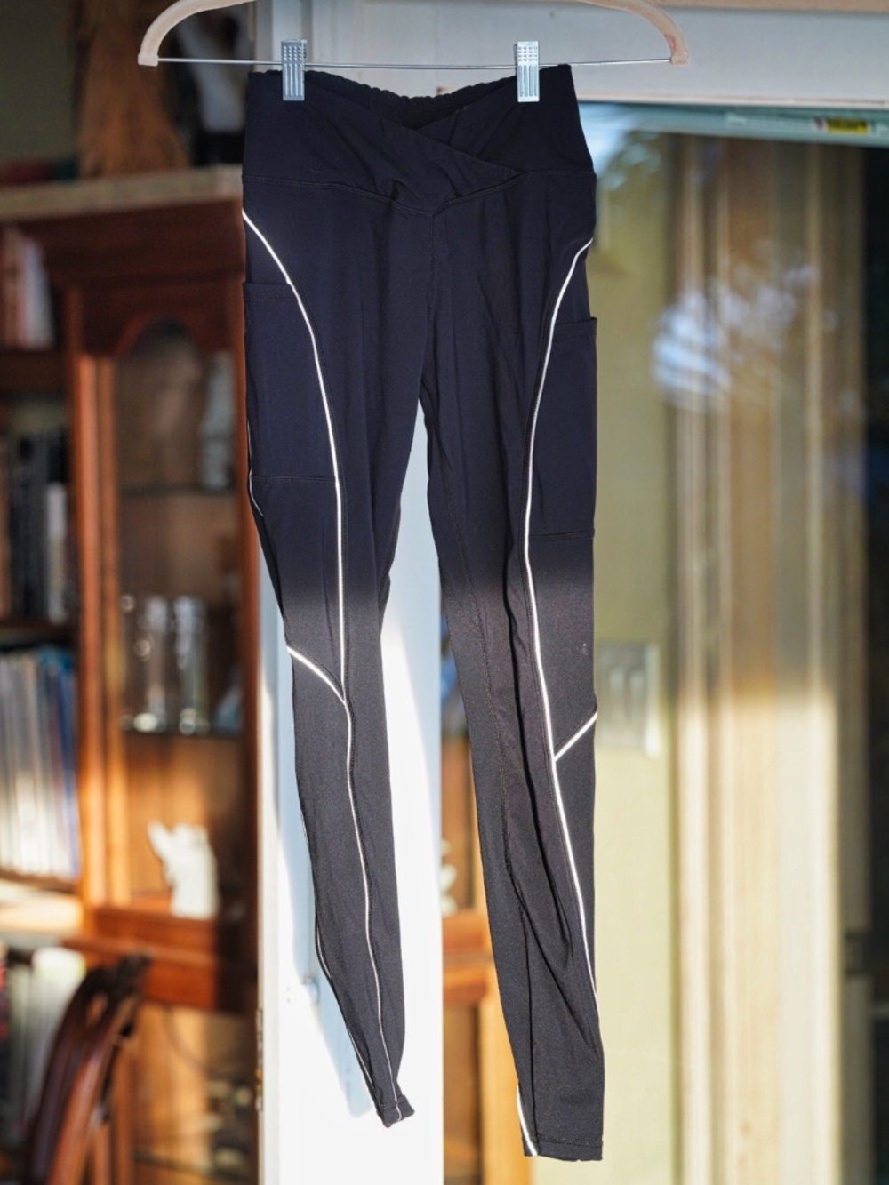 High-Waisted Reflective Piping Leggings - Size Small